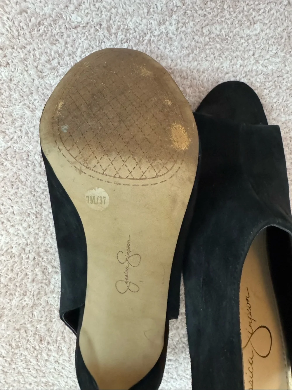 Jessica Simpson Candine 2 Black Suede Tie Back Slingback Peep Toe Pumps
